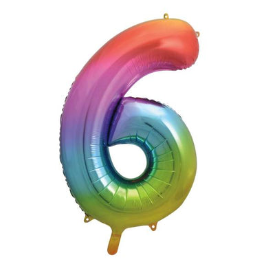Number #6 Supershape Balloon 34" Rainbow