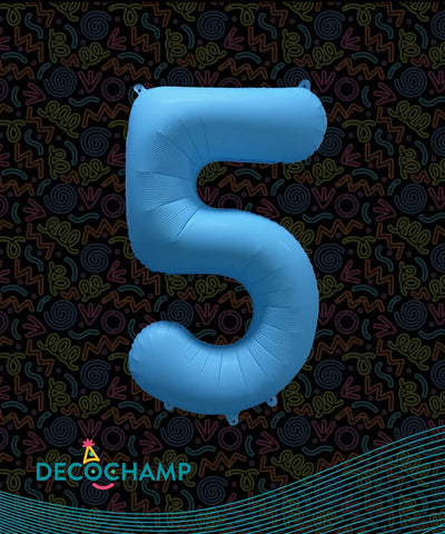 Deco Number #5 Neon Blue Foil Balloon 34"