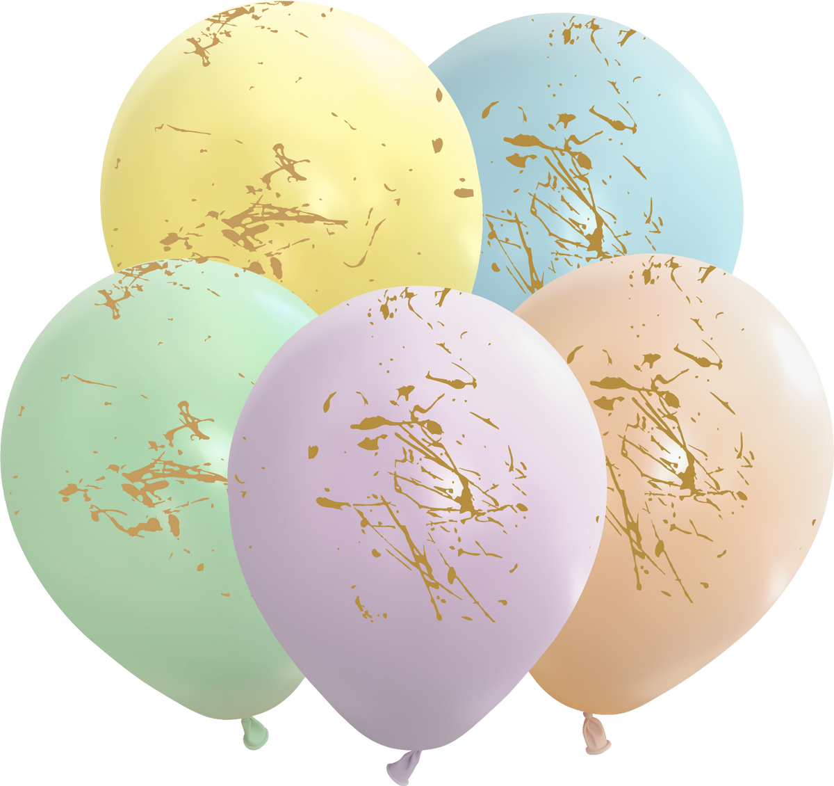 Kalisan 12" Macaron Splashes All Around Assorted Gold Print Latex Balloon 25pcs