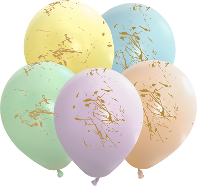 Kalisan 12" Macaron Splashes All Around Assorted Gold Print Latex Balloon 25pcs