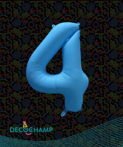 Deco Number #4 Neon Blue Foil Balloon 34"