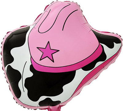 Pink and Black Cow Print Cowboy Hat Foil Balloon 20"