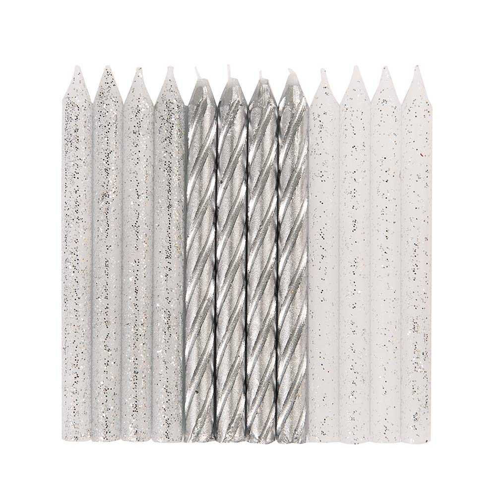 Glitter & Silver Spiral Candles 24pcs