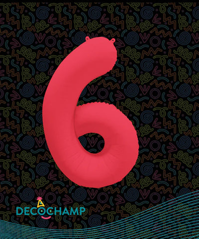 Deco Number #6 Neon Pink Foil Balloon 34"