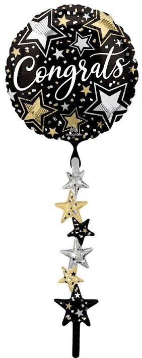 Congrats Black, Silver Gold Foil Balloon AirWalkers 67"
