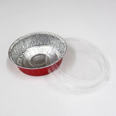 Foil Container Red Round With Plastic Lip 800ml