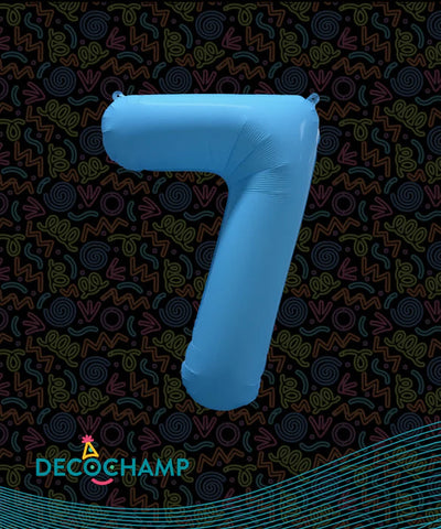 Deco Number #7 Neon Blue Foil Balloon 34"