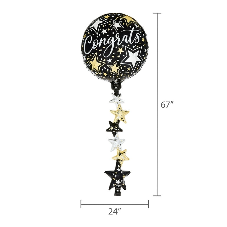 Congrats Black, Silver Gold Foil Balloon AirWalkers 67"