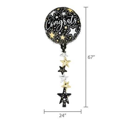 Congrats Black, Silver Gold Foil Balloon AirWalkers 67"
