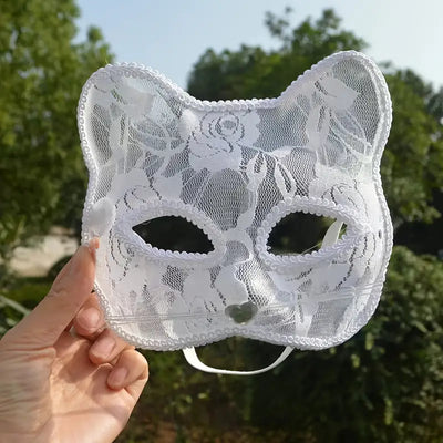 Lace Cat Half Mask-White Antifaz