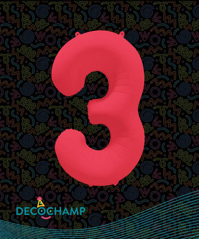 Deco Number #3 Neon Pink Foil Balloon 34"