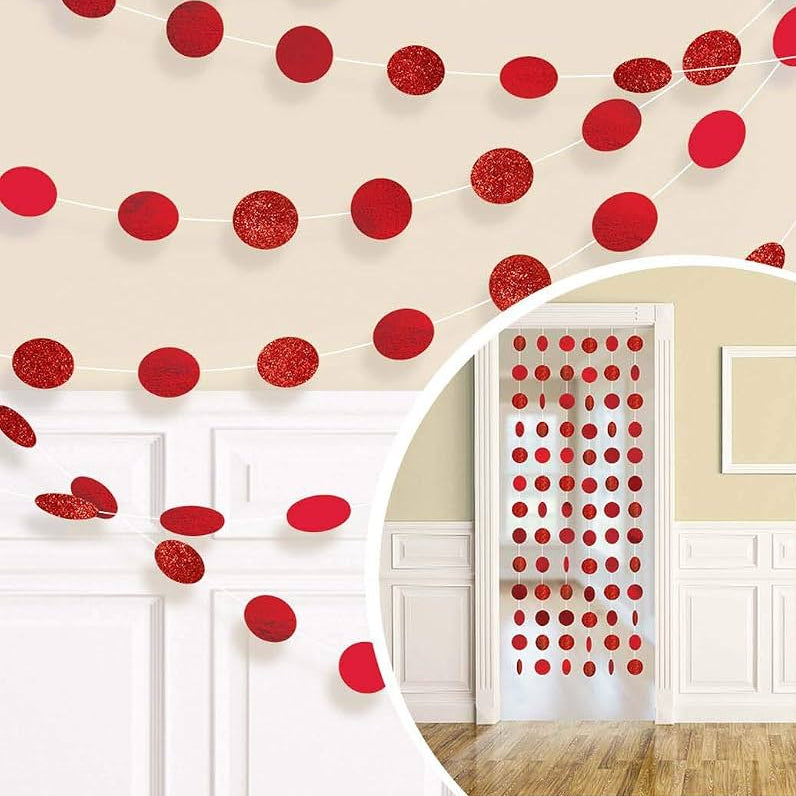 Round Glitter String Decorations Red (x6u)