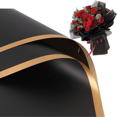 Floral Wrapping Paper Gold Edge 22.8" x 22.8" x 20 Sheet Black