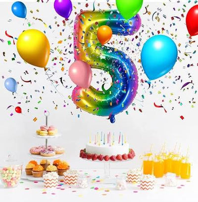 Number #5 Supershape Balloon 34" Rainbow