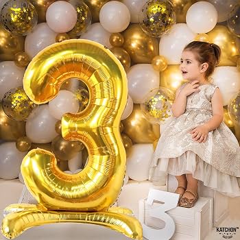 Standing Balloon Number 3 Gold 28"