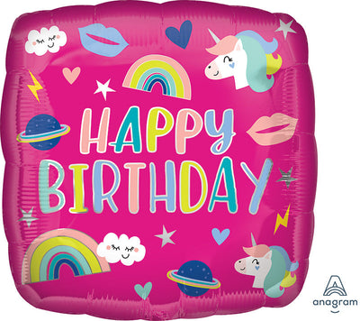 HBD Unicorn Trendy 18" Foil Balloons