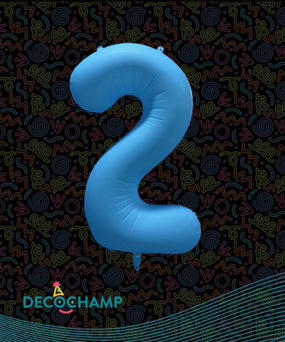 Deco Number #2 Neon Blue Foil Balloon 34"