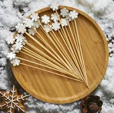 Snowflakes White Bamboo Pick 12pcs