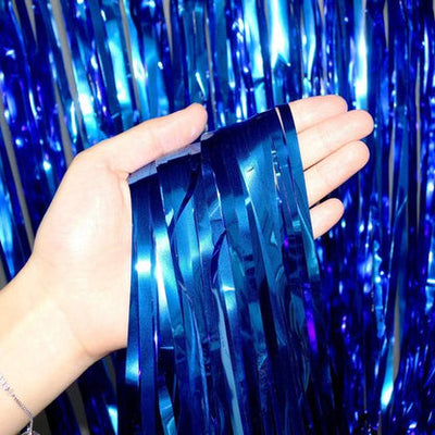 Metallic Foil Fringe Curtain Royal Blue 3'x8'