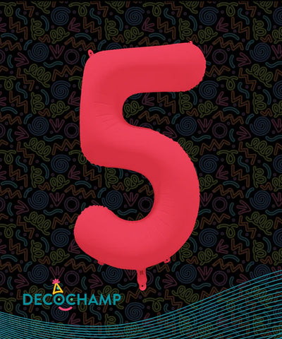 Deco Number #5 Neon Pink Foil Balloon 34"