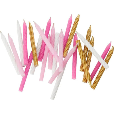 Pink, White & Gold Spiral Candles 24pcs