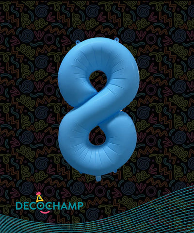 Deco Number #8 Neon Blue Foil Balloon 34"