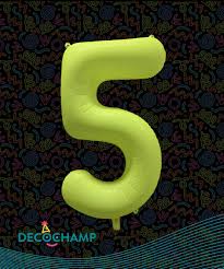 Deco Number #5 Neon Yellow Foil Balloon 34"