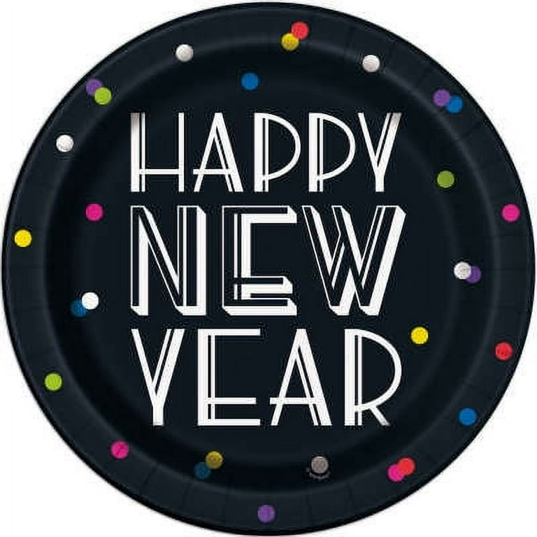 Neon Dots New Year Plates 9"
