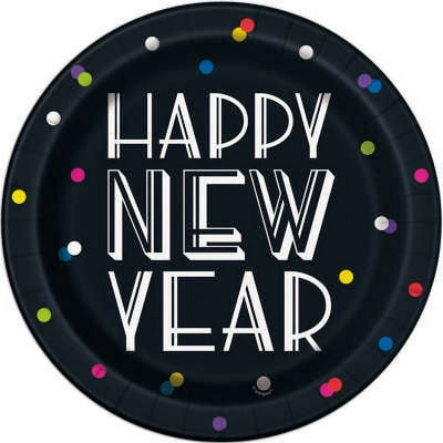 Neon Dots New Year Plates 9"