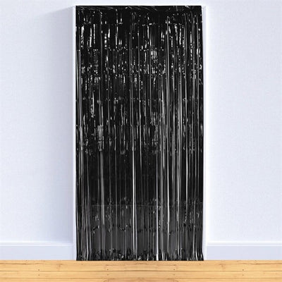 Metallic Foil Fringe Curtain Black 3'x8'