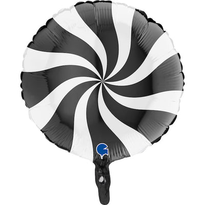Candy Swirly White-Black Foil Balloon 18"