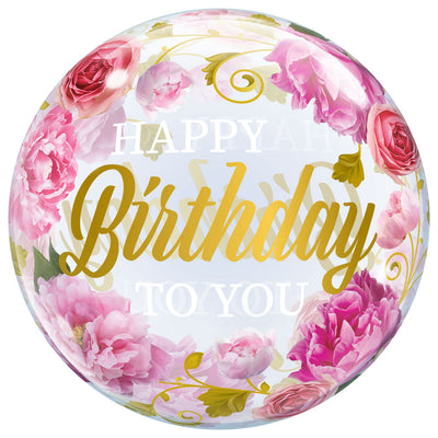 Bubble Balloons 22" Birthday Pink Peonies (Qualatex)