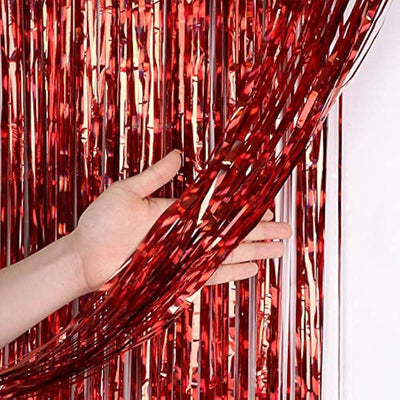 Metallic Foil Fringe Curtain Red 3'x8'