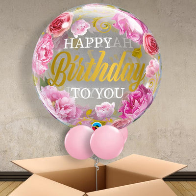 Bubble Balloons 22" Birthday Pink Peonies (Qualatex)
