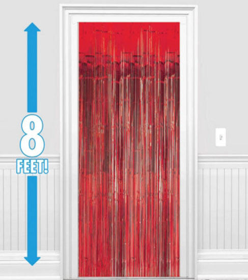 Metallic Foil Fringe Curtain Red 3'x8'