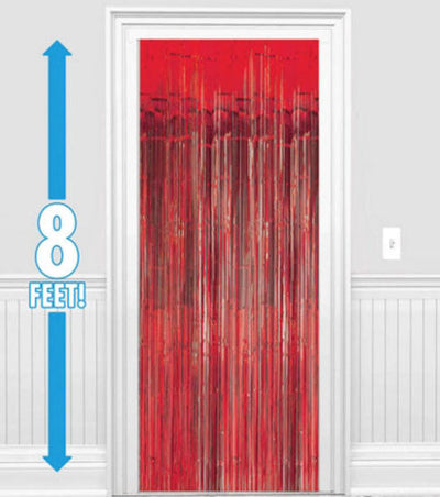 Metallic Foil Fringe Curtain Red 3'x8'