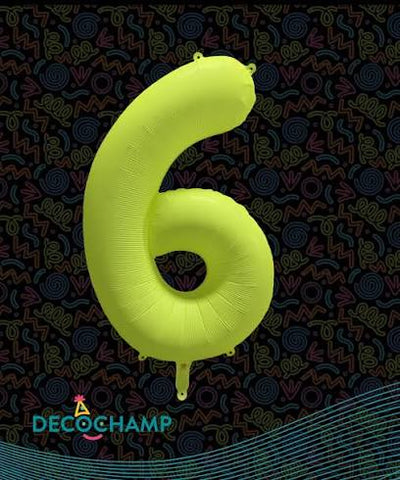 Deco Number #6 Neon Yellow Foil Balloon 34"