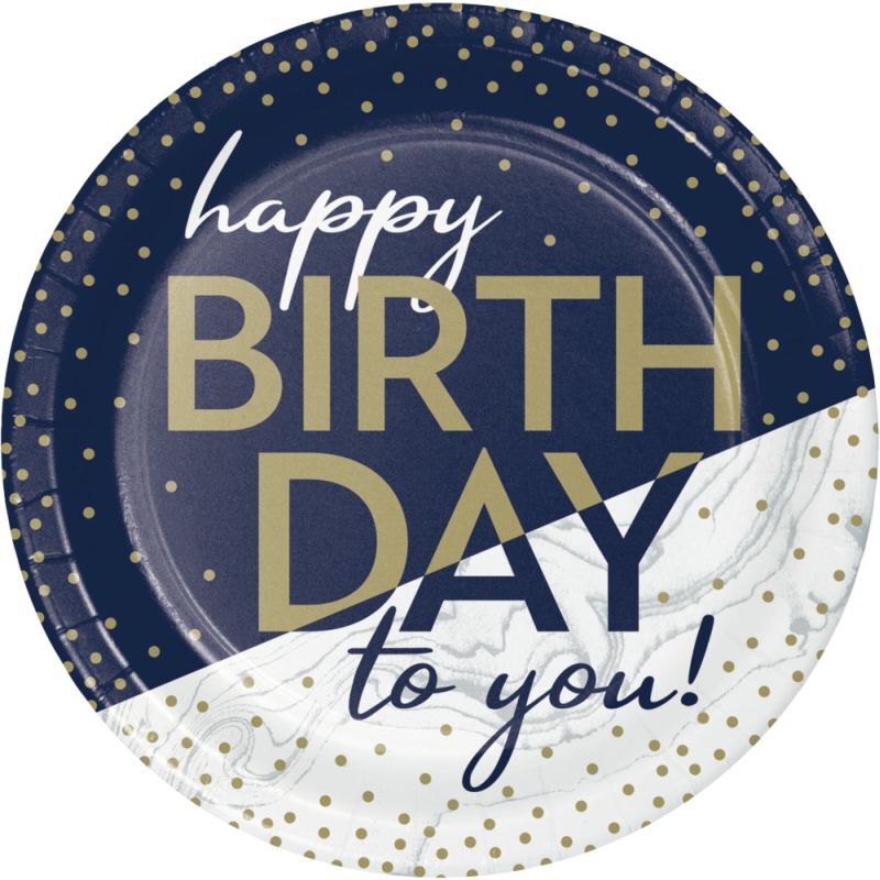 HBD NAVY & GOLD MILESTONE Plates 7" 8pcs