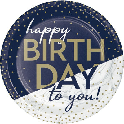 HBD NAVY & GOLD MILESTONE Plates 7" 8pcs