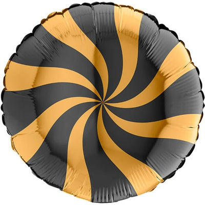 Candy Swirly Gold-Black Foil Balloon 18"