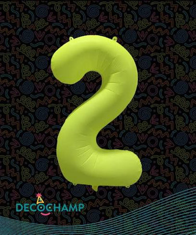 Deco Number #2 Neon Yellow Foil Balloon 34"