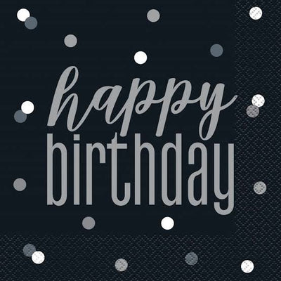 Birthday Glitz Black Napkins 16pcs