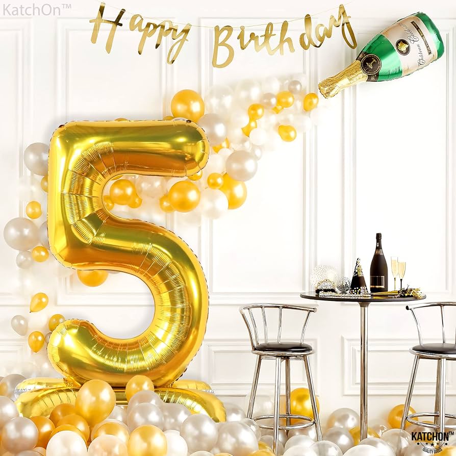Standing Balloon Number 5 Gold 28"