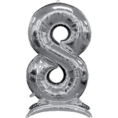Numeral Balloon With Stand Silver #8
