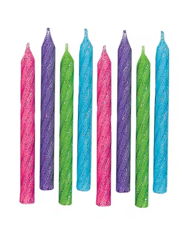 Candles Large Glitter Spiral Brights Color Mix 24pcs