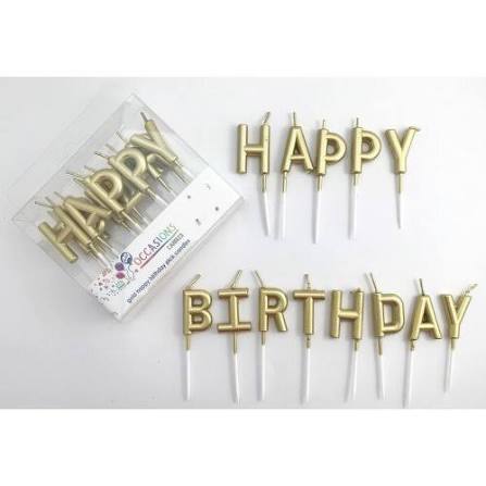 Gold Happy Birthday Picks Candles 13pcs