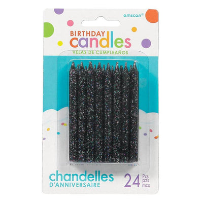 Glitter Spiral Candles Black 24pcs
