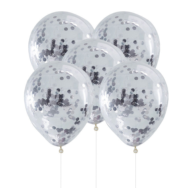 Latex Balloon 12" Clear Confetti Silver (x6u)