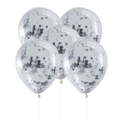 Latex Balloon 12" Clear Confetti Silver (x6u)