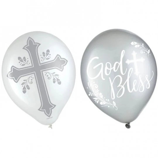 God Bless Bautizo Comunion Latex Balloons 12" (x15u)